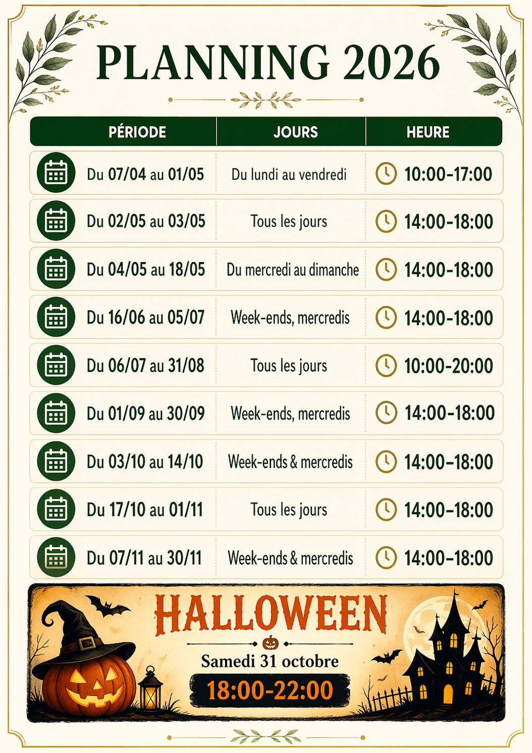 HORAIRES JUIN 2026
